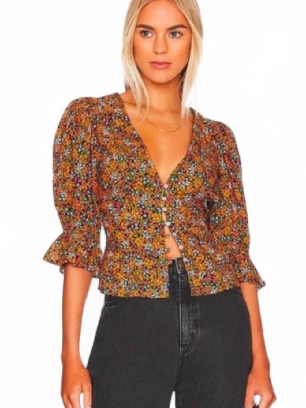 Free People I Found You floral print button-down top, Size Medium